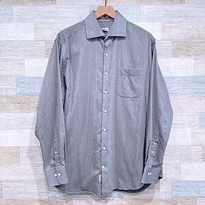 Peter Millar Fleece Twill Long Sleeve Shirt Gray Cotton Cashmere Mens Large